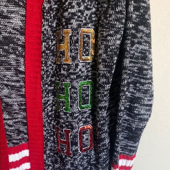 Festive Black and Red Cardigan with Santa Hat Design - Picture 4 of 5